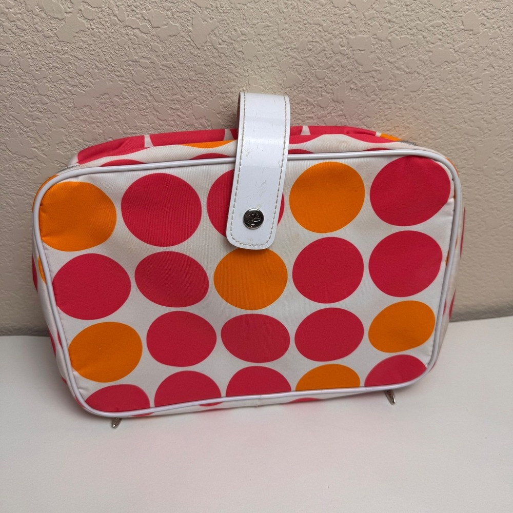 Lancome Hanging Makeup Bag Cosmetic Organizer Pink Orange Polka Dot Travel Case